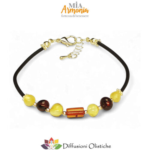 Bracciale in caucciù ed ambra con inserto cilindro