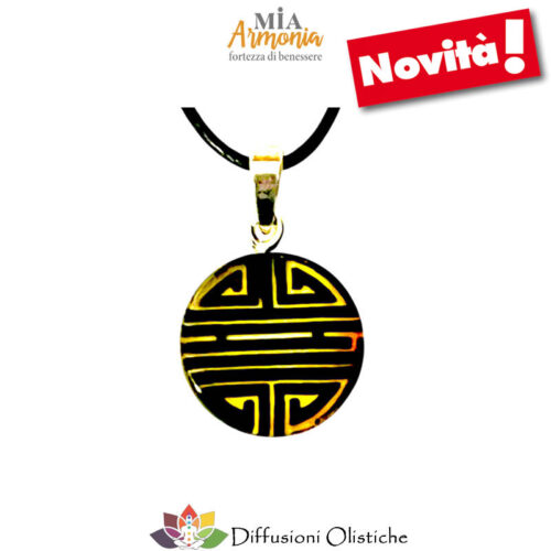 Pendente ambra "LONGEVITA - SHOU" inciso con cordino